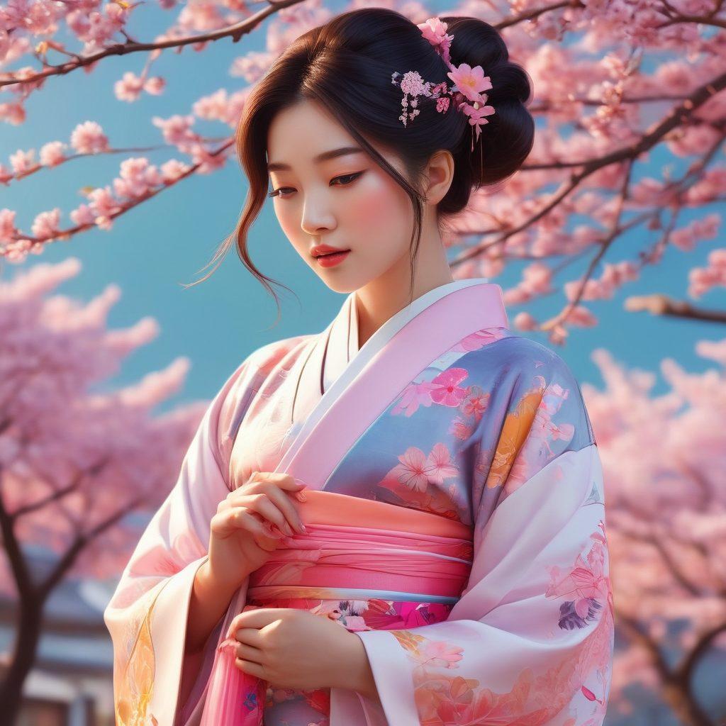 A vibrant and intricate illustration depicting a variety of anime characters expressing different emotions, showcasing both allure and playfulness. Include elements of traditional Asian culture blended with modern aesthetics, creating a dynamic contrast. The background should feature stylized cherry blossoms, neon lights, and soft pastel colors to enrich the atmosphere. Highlight whimsical and fetish-inspired details subtly, reflecting the essence of the theme. digital art. vibrant colors. detailed textures.